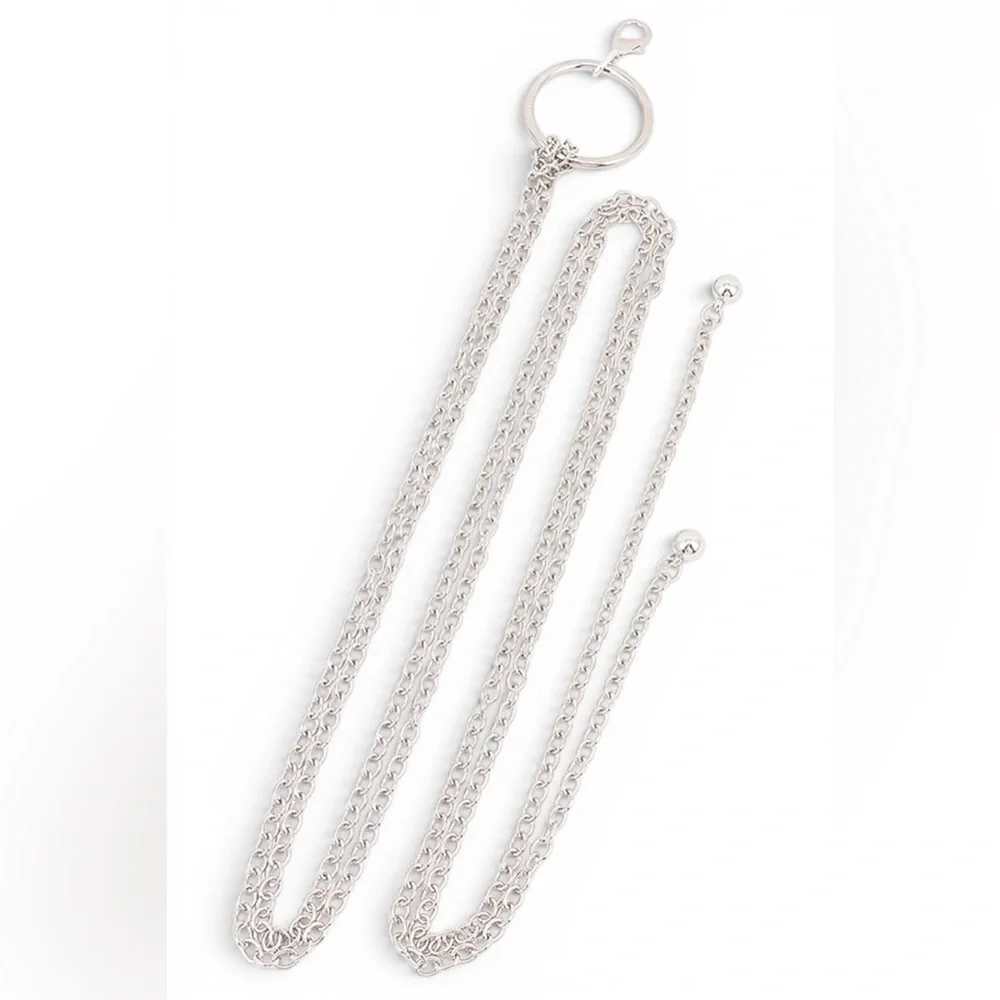 Long Circle Buckle Layered Drop Chain Statement Belt
